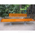 Outdoor wood furniture bench with back and metal bench frame